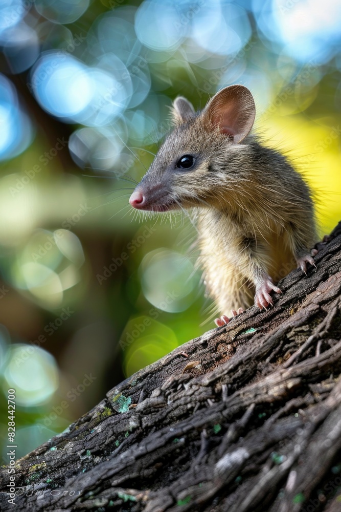 Sticker A small mouse perched on a tree branch. Perfect for nature and wildlife themes