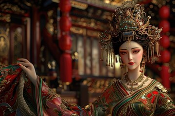 A statue of a woman in traditional Chinese dress, perfect for cultural themes