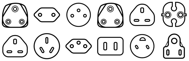 A Collection Of Electric Plug Icons Collection Isolated Silhouette Solid Icons Including Voltage,Plug,Charger,Electric,Volt Stroke Icon Collection. Vector Illustration