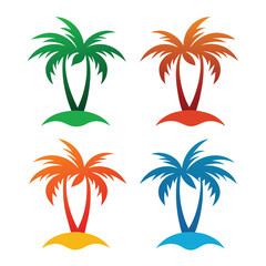 Set of palm tree logo vector icon on white background