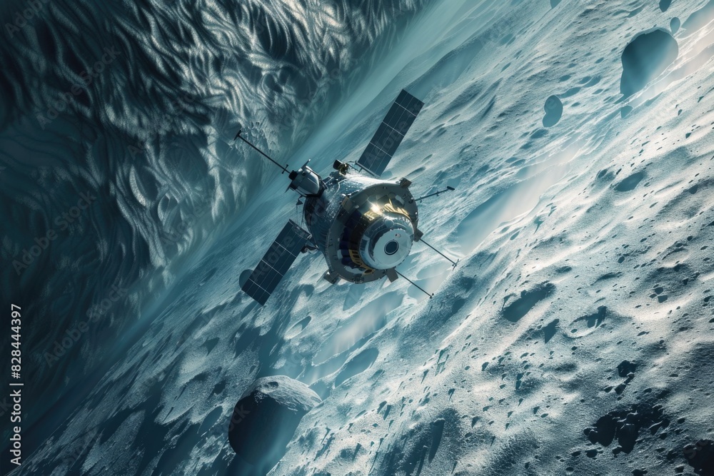 Poster a space station located on the moon, suitable for sci-fi or space exploration concepts