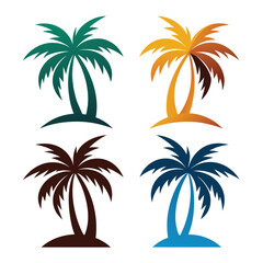 Set of palm tree logo vector icon on white background