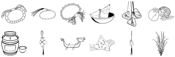 Mega Set Of Vector Dragon Boat Festival Isolated Silhouette Solid Icons With Chinese-Tamales,Dragon-Boat-Festival,Zongzi,Food,Doodle Pictograms And Infographics Design Elements Vector Illustration