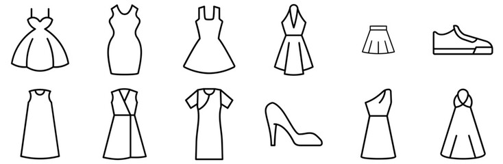 Mega Set Of Vector Dresses Icons Collection Isolated Silhouette Solid Icons Including Clothes,Clothing,Dress,Fashion Solid Icon Collection. Vector Illustration