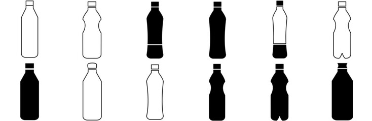 Set Of Linear Drink Bottle Isolated Silhouette Solid Icons With Water-Bottle,Bottle,Drink-Bottle,Feeding-Bottle Infographic Simple Vector Illustration Logo