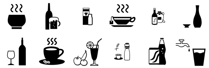 Set Of Linear Drinks Icons Silhouette Vector Logo Design Containing Steam,Liquor,Tea,Wheat,Drink Business Infographic Elements Logo Vector Illustration