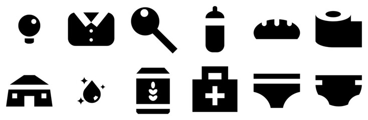 Set Of Linear Donation Icons Web Header Banner Design Containing Baby-Care,Mineral-Water,Snack-Food,Clean-Water,Water Infographic Simple Vector Illustration Logo