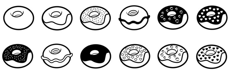 Set Of Linear Donuts Vector Symbols Apps, Websites Ui Designs Suitable For Food,Donut,Sweet,Breakfast,Dessert Business Infographic Elements Logo Vector Illustration