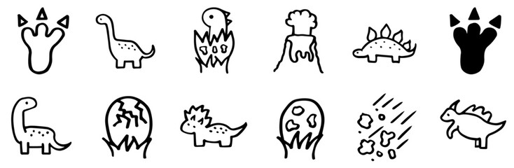 Set Of Linear Dinosaur Hand Draw Icons Silhouette Vector Logo Design Containing Prehistoric,Dinosaur,Jurassic,Dino,Animal Vector Icon Set Linear Pictogram Pack