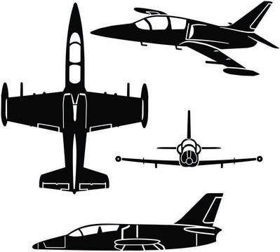 Training fighter jet vector set with outline 