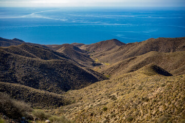 View from a viewpoint of the Puntas de Calnegre regional park in the Region of Murcia, Spain with...