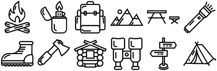 A Collection Of Camping Icons Silhouette Vector Logo Design Containing Survival,Fire,Camping,Wood,Traveler Infographic Simple Vector Illustration Logo