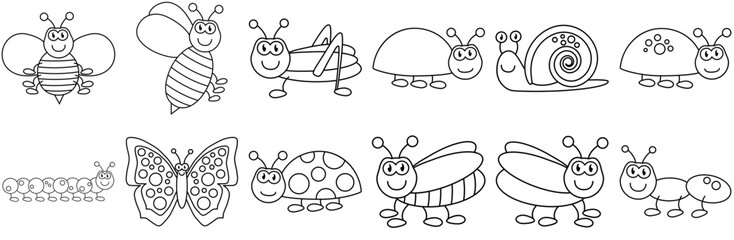 Set Of Linear Bugs And Insects Isolated Silhouette Solid Icons With Pest,Cartoon-Character,Bug,Insect,Imagse Business Infographic Elements Logo Vector Illustration