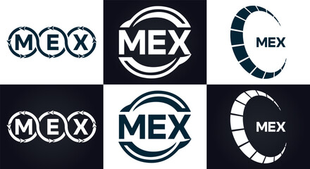 MEX logo. M E X design. White MEX letter. MEX, M E X letter logo design. M E X letter logo design in FIVE, FOUR, THREE, style. letter logo set in one artboard. M E X letter logo vector design.