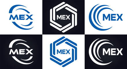 MEX logo. M E X design. White MEX letter. MEX, M E X letter logo design. M E X letter logo design in FIVE, FOUR, THREE, style. letter logo set in one artboard. M E X letter logo vector design.