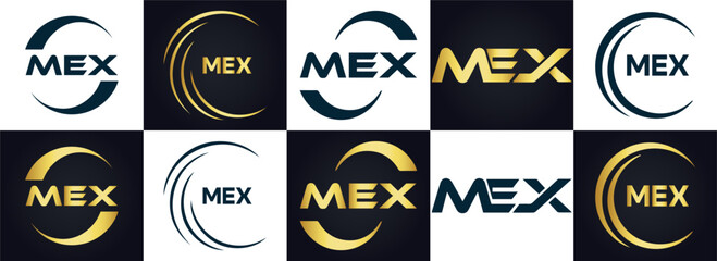 MEX logo. M E X design. White MEX letter. MEX, M E X letter logo design. M E X letter logo design in FIVE, FOUR, THREE, style. letter logo set in one artboard. M E X letter logo vector design.