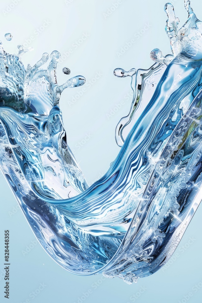 Poster close up of a water wave on a blue background. suitable for various design projects