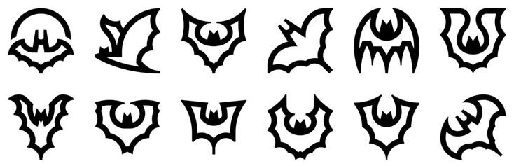 Set Of Bats Vampires Vector Symbols Apps, Websites Ui Designs Suitable For Animal,Moon,Halloween,Vampire,Bat Outline Icons Collection. Simple Vector Illustration