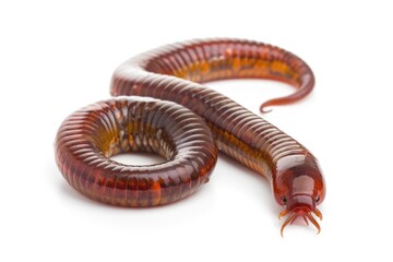 Close-up shot of a colorful worm crawling on a white background. Suitable for educational materials or nature-themed designs