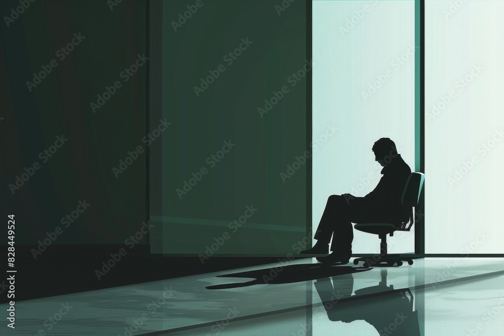 Poster a person sitting in a chair by a window. suitable for interior design concepts