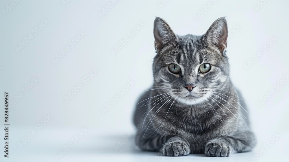 Aufkleber A peaceful image of a gray cat resting on a white surface. Suitable for various projects