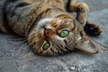 A close up of a cat laying on the ground. Suitable for pet care concepts - Powered by Adobe