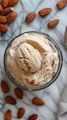 Fototapeta premium bowl vanilla ice cream with almonds
