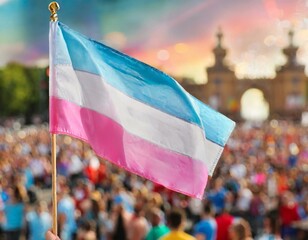 transgender flag on the background of the pride parade, lgbt pride month, fight against transphobia, tolerance