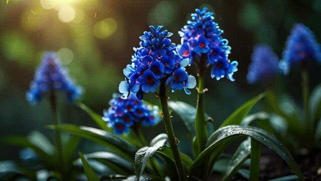 Vanda orchid flowers are blue with sunlight starting to shine through them