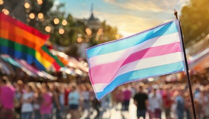transgender flag on the background of the pride parade, lgbt pride month, fight against transphobia, tolerance