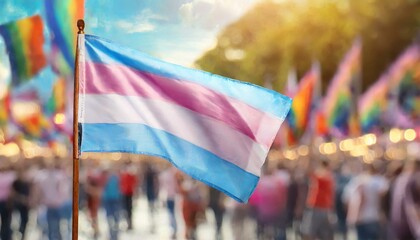transgender flag on the background of the pride parade, lgbt pride month, fight against transphobia, tolerance
