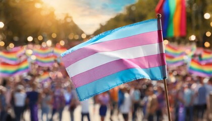 transgender flag on the background of the pride parade, lgbt pride month, fight against transphobia, tolerance