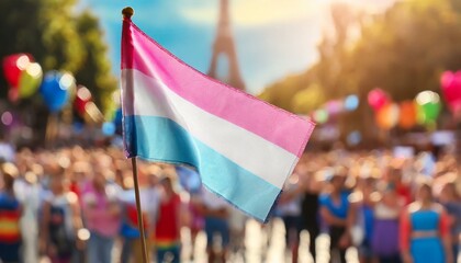 transgender flag on the background of the pride parade, lgbt pride month, fight against transphobia, tolerance