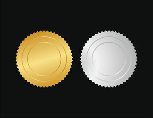A set of 3d style luxury gold and silver seal badges in the form of multi-pointed stars with a circle in the center vector illustration design