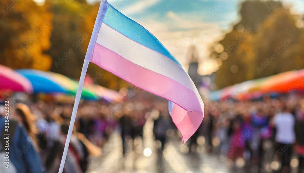 Wall mural transgender flag on the background of the pride parade, lgbt pride month, fight against transphobia, tolerance