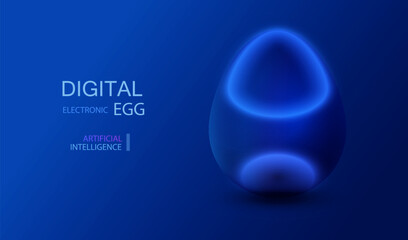 Digital electronic toy holiday egg with neon lines pattern. Easter ai background in technological style. Vector technology illustration.