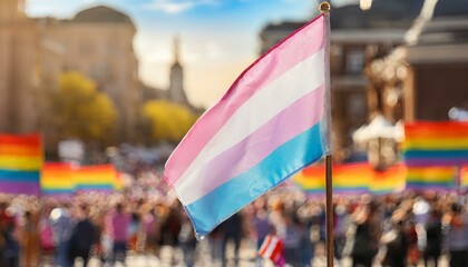 transgender flag on the background of the pride parade, lgbt pride month, fight against transphobia, tolerance