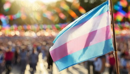 transgender flag on the background of the pride parade, lgbt pride month, fight against transphobia, tolerance