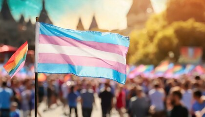 transgender flag on the background of the pride parade, lgbt pride month, fight against transphobia, tolerance