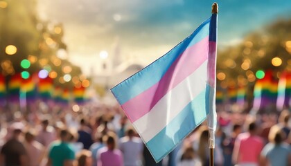 transgender flag on the background of the pride parade, lgbt pride month, fight against transphobia, tolerance