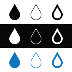 Water drop icon, Water droplet symbol, Minimalistic drop icon set design. 