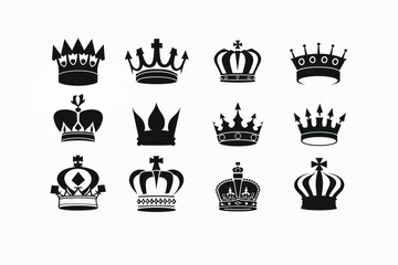 Crown icon, king symbol, princess black sign, queen, royal emblem, royalty, minimal crown logo isolated