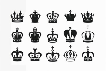 Crown icon, king symbol, princess black sign, queen, royal emblem, royalty, minimal crown logo isolated