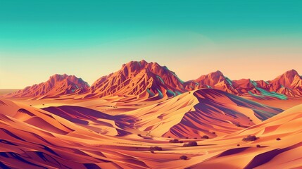 Naklejka premium AI generated illustration of an 8-bit desert landscape, where detailed sand dunes and retro colors