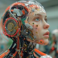 Fototapeta premium A female cyborg with visible inner technology components