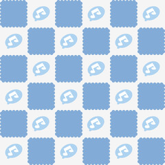 Cute Blue Musical Note Checkerboard. Kawaii Blue Musical Note Pattern
