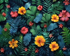 Evergreen flora flat design top view botanical theme animation vivid