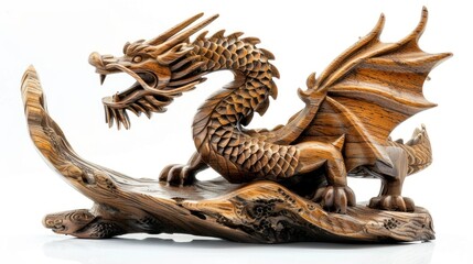 Fototapeta premium dragon wood carving The most spectacular and meticulous creations Isolated on white background