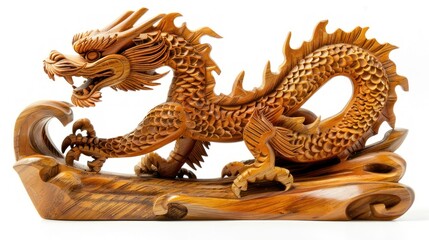 Fototapeta premium dragon wood carving The most spectacular and meticulous creations Isolated on white background