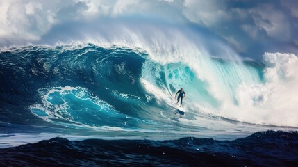 Man Riding Wave on Surfboard